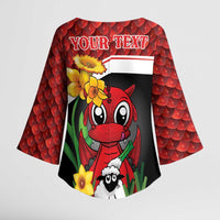Saint David's Day Personalized Kimono Sleeve Blouse Red Welsh Dragon Daffodil Sheep Leak - Wonder Print Shop