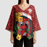 Saint David's Day Personalized Kimono Sleeve Blouse Red Welsh Dragon Daffodil Sheep Leak - Wonder Print Shop