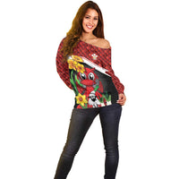 Saint David's Day Personalized Off Shoulder Sweater Red Welsh Dragon Daffodil Sheep Leak - Wonder Print Shop
