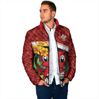 Saint David's Day Personalized Padded Jacket Red Welsh Dragon Daffodil Sheep Leak - Wonder Print Shop
