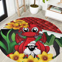 Saint David's Day Round Carpet Red Welsh Dragon Daffodil Sheep Leak - Wonder Print Shop