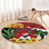Saint David's Day Round Carpet Red Welsh Dragon Daffodil Sheep Leak - Wonder Print Shop