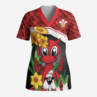 Saint David's Day Personalized Scrub Top Red Welsh Dragon Daffodil Sheep Leak - Wonder Print Shop