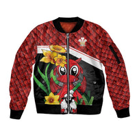 Saint David's Day Personalized Sleeve Zip Bomber Jacket Red Welsh Dragon Daffodil Sheep Leak - Wonder Print Shop