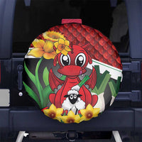 Saint David's Day Spare Tire Cover Red Welsh Dragon Daffodil Sheep Leak - Wonder Print Shop