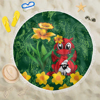 Saint David's Day Beach Blanket Welsh Dragons Yellow Daffodils - Wonder Print Shop