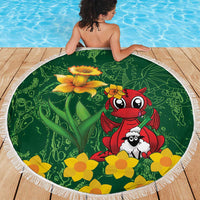 Saint David's Day Beach Blanket Welsh Dragons Yellow Daffodils - Wonder Print Shop