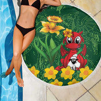 Saint David's Day Beach Blanket Welsh Dragons Yellow Daffodils - Wonder Print Shop