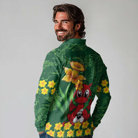 Saint David's Day Long Sleeve Polo Shirt Welsh Dragons Yellow Daffodils - Wonder Print Shop
