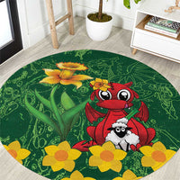 Saint David's Day Round Carpet Welsh Dragons Yellow Daffodils - Wonder Print Shop