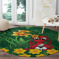 Saint David's Day Round Carpet Welsh Dragons Yellow Daffodils - Wonder Print Shop