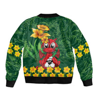 Saint David's Day Sleeve Zip Bomber Jacket Welsh Dragons Yellow Daffodils - Wonder Print Shop