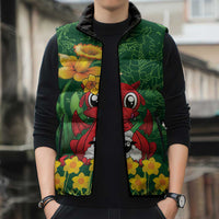 Saint David's Day Sleeveless Puffer Jacket Welsh Dragons Yellow Daffodils - Wonder Print Shop