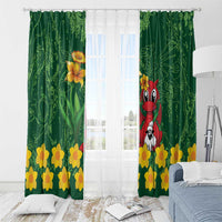 Saint David's Day Window Curtain Welsh Dragons Yellow Daffodils - Wonder Print Shop
