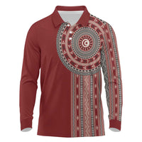 Tunisia Bakhnug Motif Long Sleeve Polo Shirt Traditional Tunisian Embroidery Inspired - Wonder Print Shop