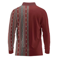 Tunisia Bakhnug Motif Long Sleeve Polo Shirt Traditional Tunisian Embroidery Inspired - Wonder Print Shop