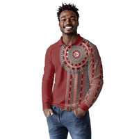 Tunisia Bakhnug Motif Long Sleeve Polo Shirt Traditional Tunisian Embroidery Inspired - Wonder Print Shop
