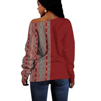 Tunisia Bakhnug Motif Off Shoulder Sweater Traditional Tunisian Embroidery Inspired - Wonder Print Shop