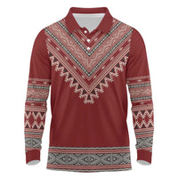 Tunisian Embroidery Pattern Long Sleeve Polo Shirt - Wonder Print Shop