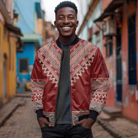 Tunisian Embroidery Pattern Sleeve Zip Bomber Jacket - Wonder Print Shop