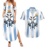 Blue Argentina 10 Goat Couples Matching Summer Maxi Dress and Hawaiian Shirt History Champions World Cup