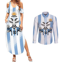 Blue Argentina 10 Goat Couples Matching Summer Maxi Dress and Long Sleeve Button Shirt History Champions World Cup