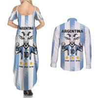 Blue Argentina 10 Goat Couples Matching Summer Maxi Dress and Long Sleeve Button Shirt History Champions World Cup