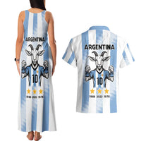 Blue Argentina 10 Goat Couples Matching Tank Maxi Dress and Hawaiian Shirt History Champions World Cup