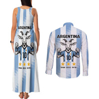 Blue Argentina 10 Goat Couples Matching Tank Maxi Dress and Long Sleeve Button Shirt History Champions World Cup