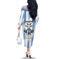 Blue Argentina 10 Goat Family Matching Off The Shoulder Long Sleeve Dress and Hawaiian Shirt History Champions World Cup