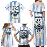 Blue Argentina 10 Goat Family Matching Off Shoulder Maxi Dress and Hawaiian Shirt History Champions World Cup