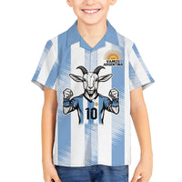 Blue Argentina 10 Goat Family Matching Off Shoulder Short Dress and Hawaiian Shirt History Champions World Cup