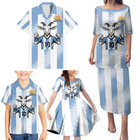 Blue Argentina 10 Goat Family Matching Puletasi and Hawaiian Shirt History Champions World Cup