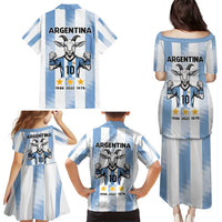 Blue Argentina 10 Goat Family Matching Puletasi and Hawaiian Shirt History Champions World Cup