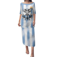 Blue Argentina 10 Goat Family Matching Puletasi and Hawaiian Shirt History Champions World Cup