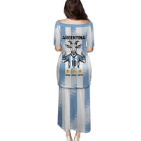 Blue Argentina 10 Goat Family Matching Puletasi and Hawaiian Shirt History Champions World Cup