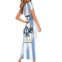 Blue Argentina 10 Goat Family Matching Short Sleeve Bodycon Dress and Hawaiian Shirt History Champions World Cup