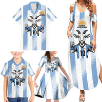 Blue Argentina 10 Goat Family Matching Summer Maxi Dress and Hawaiian Shirt History Champions World Cup