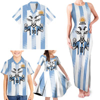 Blue Argentina 10 Goat Family Matching Tank Maxi Dress and Hawaiian Shirt History Champions World Cup