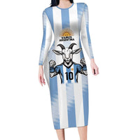 Blue Argentina 10 Goat Long Sleeve Bodycon Dress History Champions World Cup
