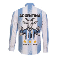 Blue Argentina 10 Goat Long Sleeve Button Shirt History Champions World Cup