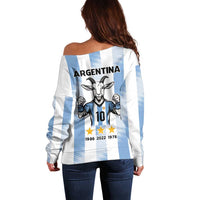 Blue Argentina 10 Goat Off Shoulder Sweater History Champions World Cup