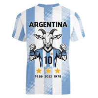 Blue Argentina 10 Goat Women V-Neck T-Shirt History Champions World Cup