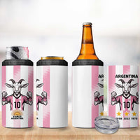 Pink Argentina 10 Goat 4 in 1 Can Cooler Tumbler History Champions World Cup
