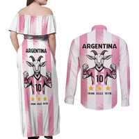 Pink Argentina 10 Goat Couples Matching Off Shoulder Maxi Dress and Long Sleeve Button Shirt History Champions World Cup