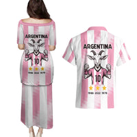 Pink Argentina 10 Goat Couples Matching Puletasi and Hawaiian Shirt History Champions World Cup