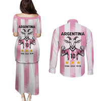 Pink Argentina 10 Goat Couples Matching Puletasi and Long Sleeve Button Shirt History Champions World Cup
