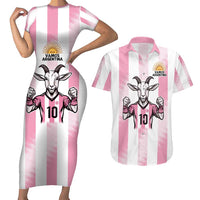 Pink Argentina 10 Goat Couples Matching Short Sleeve Bodycon Dress and Hawaiian Shirt History Champions World Cup