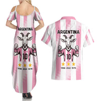 Pink Argentina 10 Goat Couples Matching Summer Maxi Dress and Hawaiian Shirt History Champions World Cup
