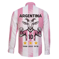 Pink Argentina 10 Goat Family Matching Off The Shoulder Long Sleeve Dress and Hawaiian Shirt History Champions World Cup